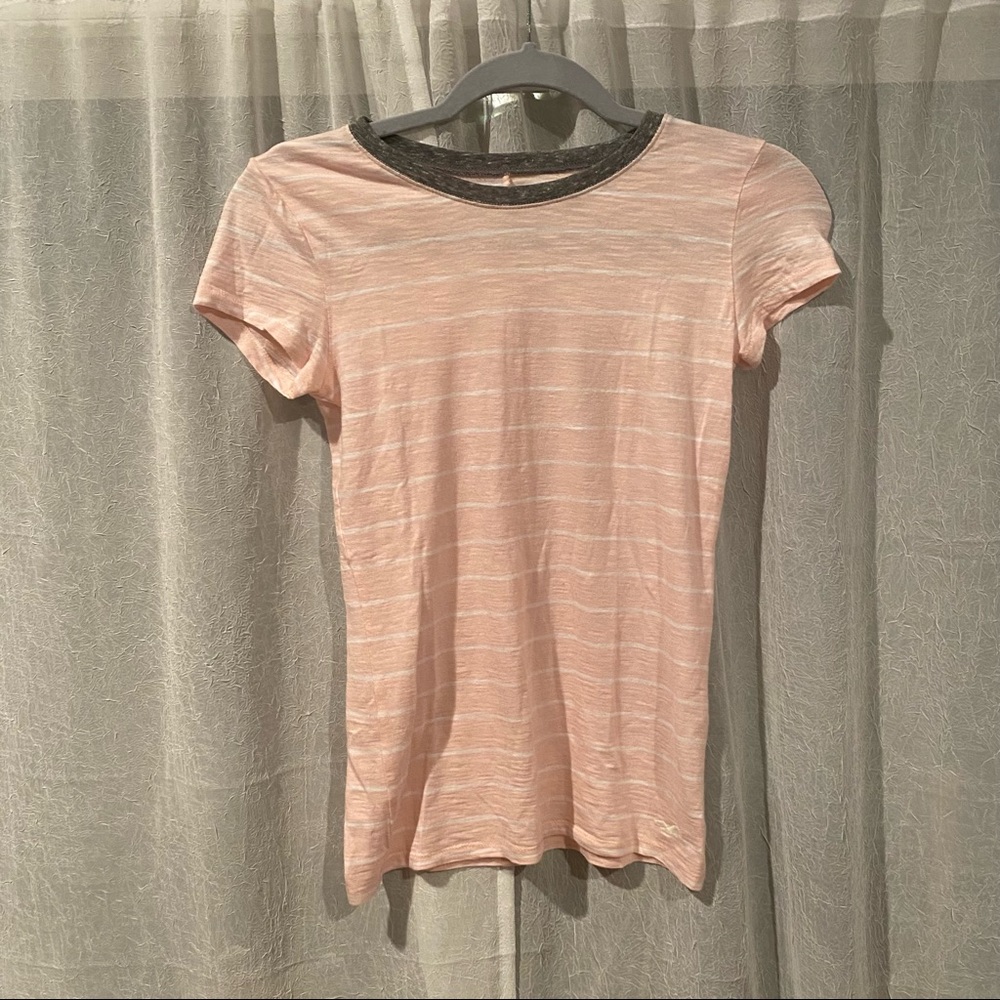 Pink & White Striped Short Sleeve Hollister T-Shirt